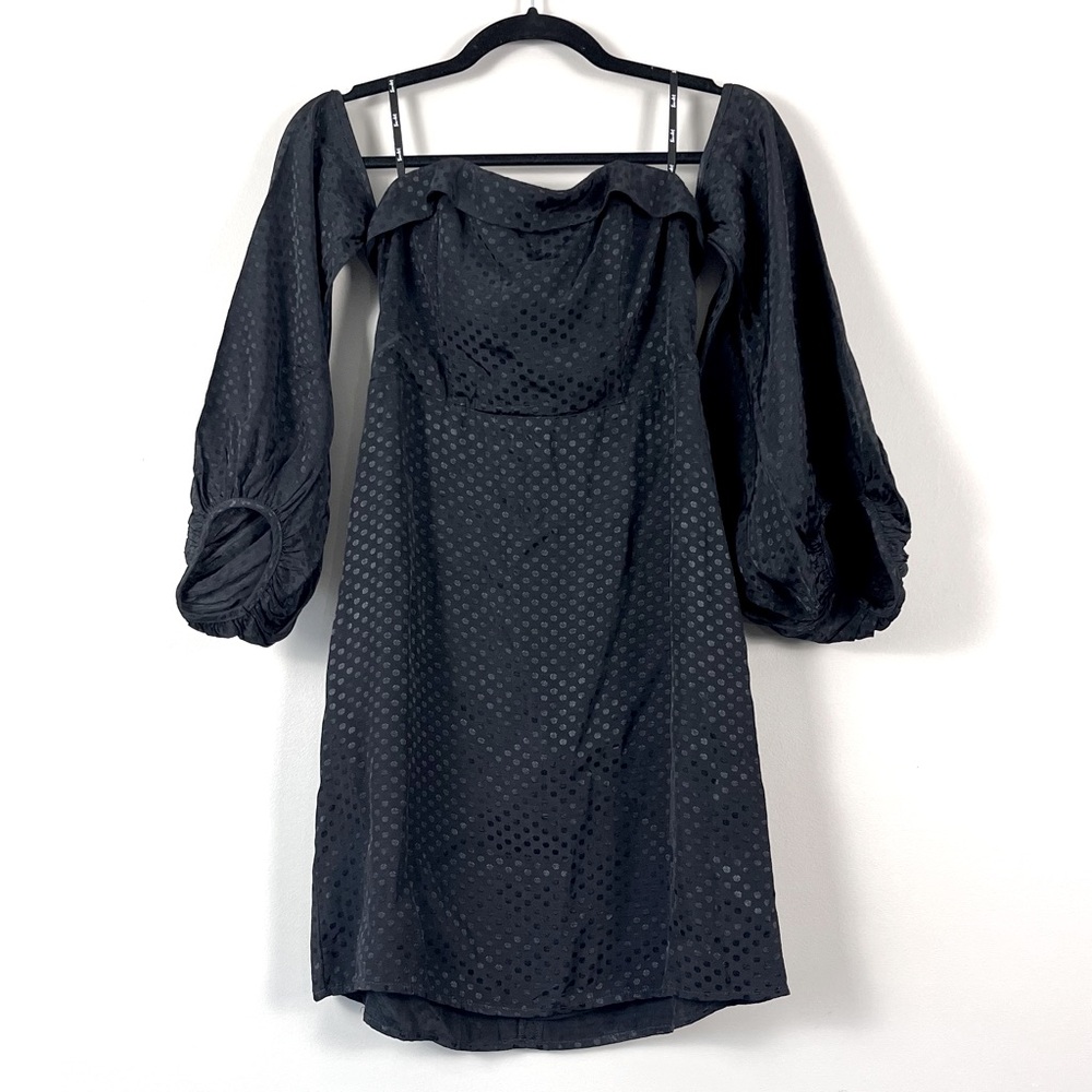 Bardot Black Shiny Polka Dot Off The Shoulder Mini Dress Size 4